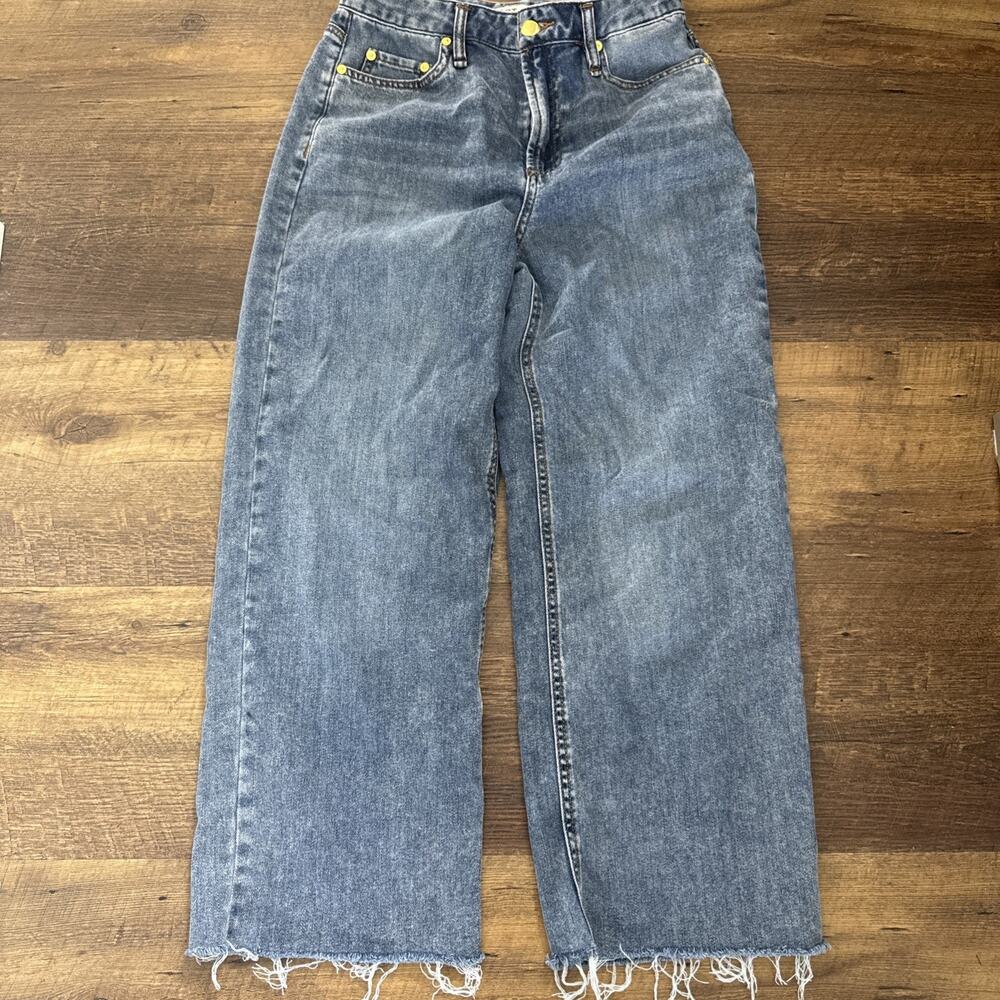 OAT New York Cloud Luxe Wide Leg Raw Hem Jeans Light Wash Size 4/27